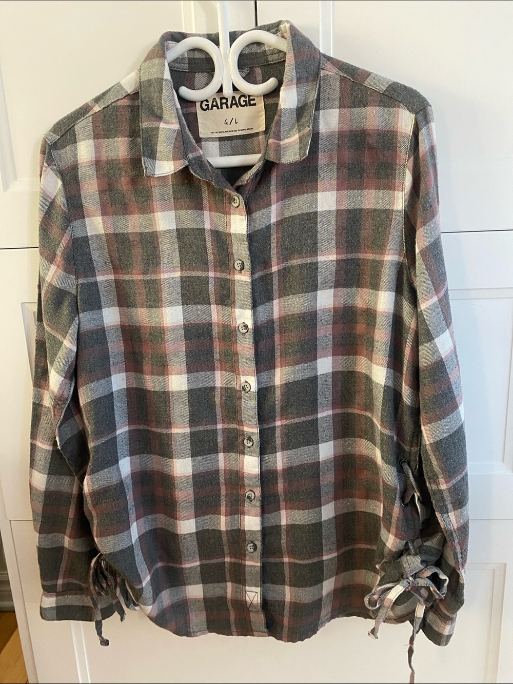 GARAGE Men’s Green/Tan/White Plaid Button-Down Flannel Shirt Size Large